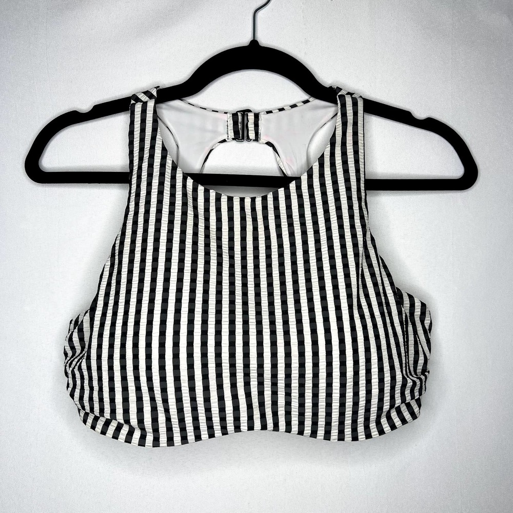 Athleta Black and White Striped Bikini Top